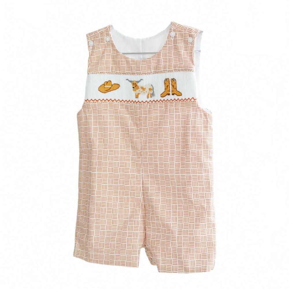 NEW RUTH AND RALPH boy's welcome to austin benjamin smocked jon jon in orange